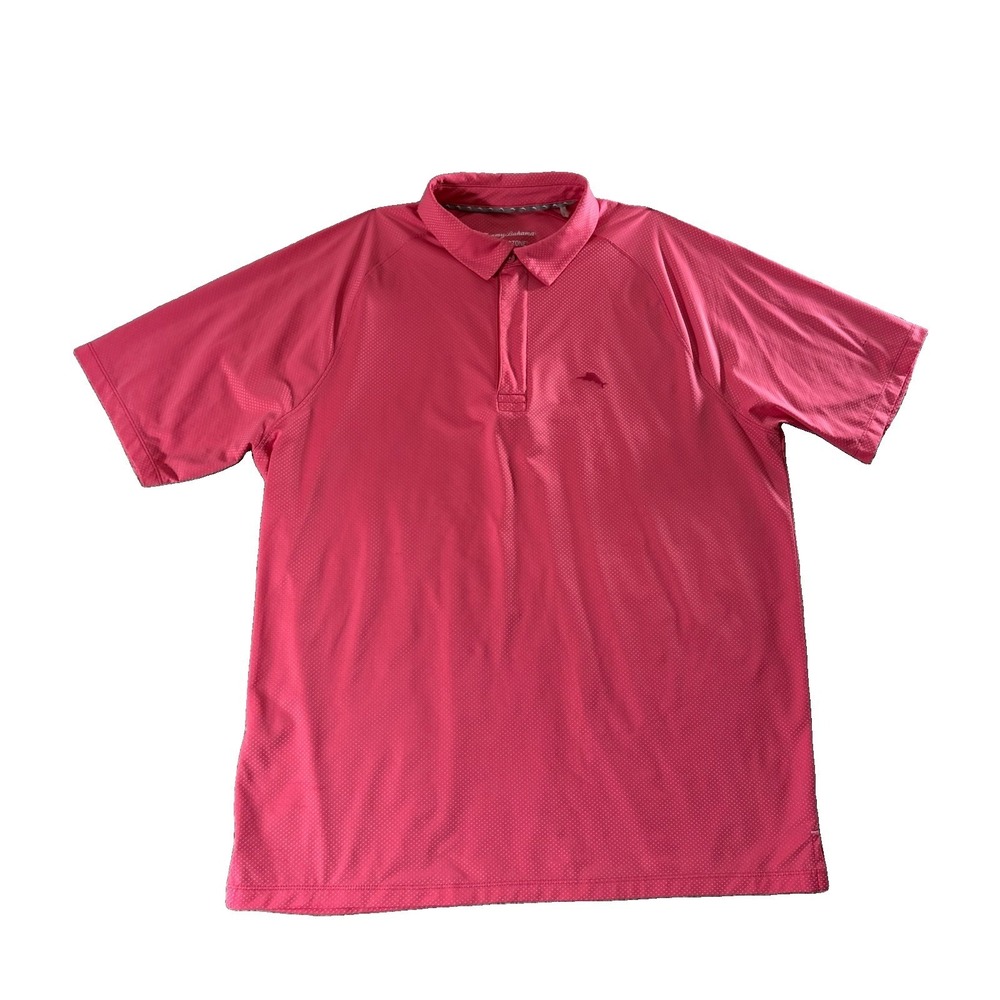 Tommy Bahama IslandZone Mens Large Coral Pink Performance Golf Polo Quarter Zip